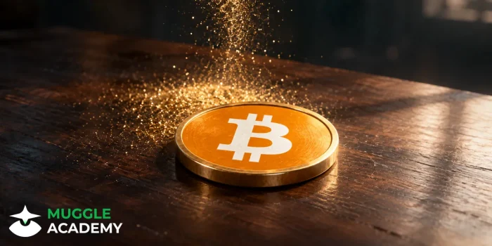 Minh họa dự kiến: huy chương đồng in logo Bitcoin nằm phẳng trên bàn gỗ, tượng trưng cho tài sản bị định giá lại.