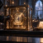 Minh họa học viện ma thuật: đồng ETH được khóa trong vault trong suốt và một thư tín dụng niêm phong xuất hiện ở khay bên ngoài.